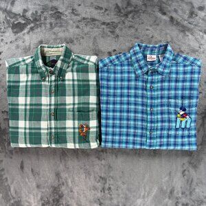 Lot of 2 Disney Store Shirts Men M Vintage 80s Tigger Mickey Plaid Short Sleeve